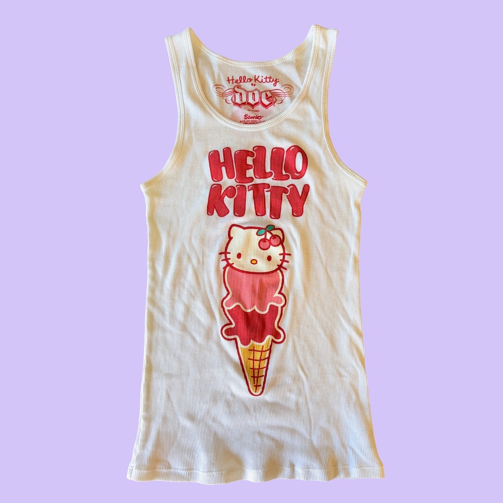 Y2K Rare Hello Kitty by Doe Ice Cream Ribbed Tank Top 2007 Sanrio Scene #19